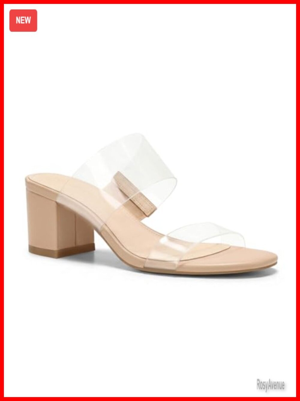 Womens Clear Heeled Sandals Transparent Chunky Block Heels Mules Slip On
